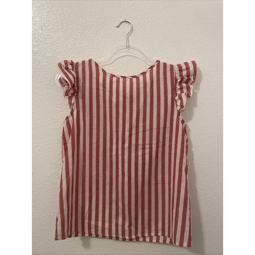 Women’s Top Small Tie Back Blouse Red White Cotton Blend Easter Shein